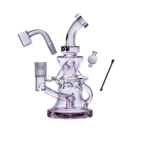 Goody Glass - Miss Swiss Mini Dab Rig in Pink with Quartz Banger and Dab Tool - Front View