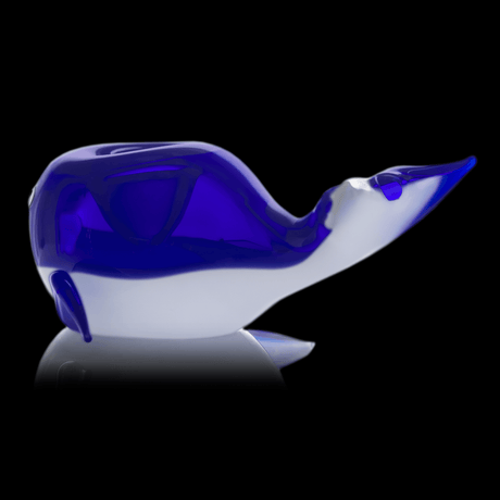 MJ Arsenal Moby Hand Pipe in Cobalt Blue - Side View on Reflective Surface