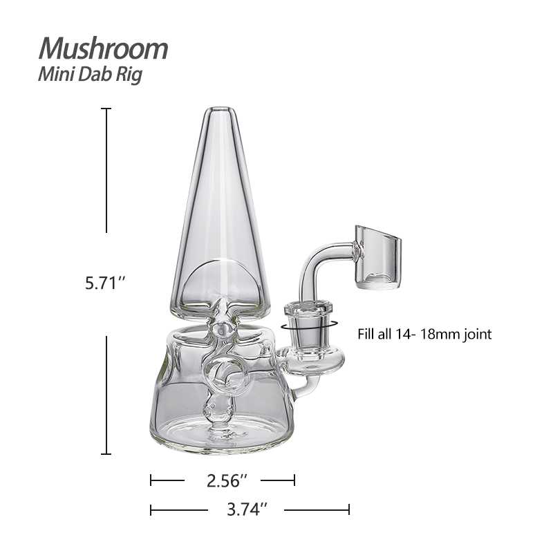 Waxmaid 5.71'' Mushroom Mini Dab Rig with clear glass and 14-18mm joint, front view