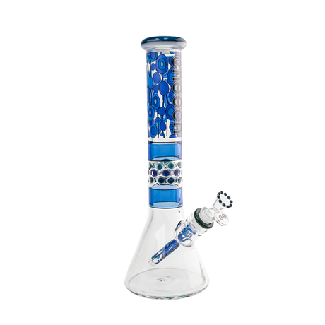 Cheech Glass 13" Pattern Beaker Bong in Blue with Intricate Glasswork - Front View