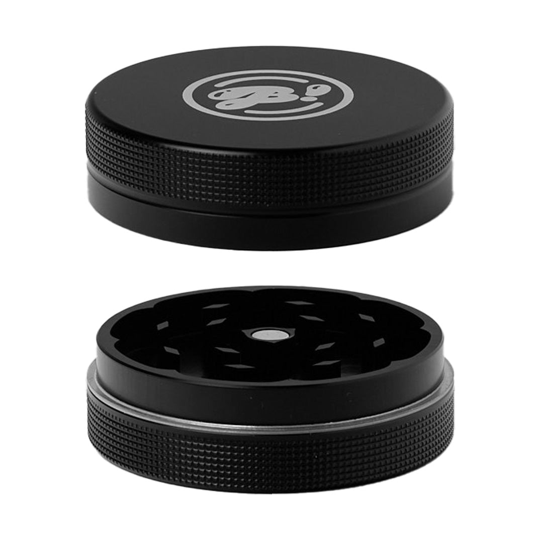 BIGFUN! Medium 2pc Grinders - Black, Compact Design, Top and Open View