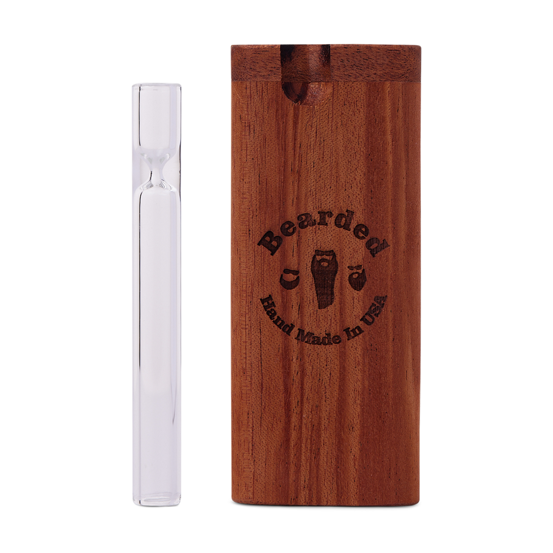Bearded Distribution Classic Wood Chillum Dugout with Clear Glass Pipe