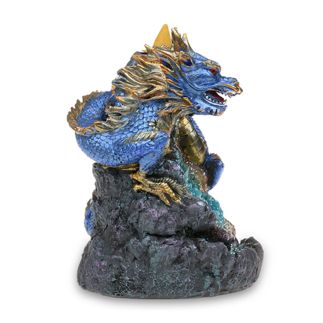 Fantasy Enchanted Incense Burner featuring a Blue Dragon, ideal for mystical decor and meditation.