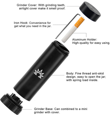 PILOT DIARY One Hitter Dugout with Mini Grinder Lid, Anti-Skid Design, and Iron Hook - Front View