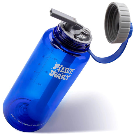 PILOT DIARY POTO Water Bottle Bong in Blue - Angled View with Open Cap