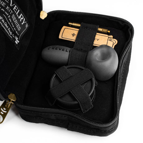 Revelry Supply - The Pipe Kit open view showing smell proof container, grinder, and lighter