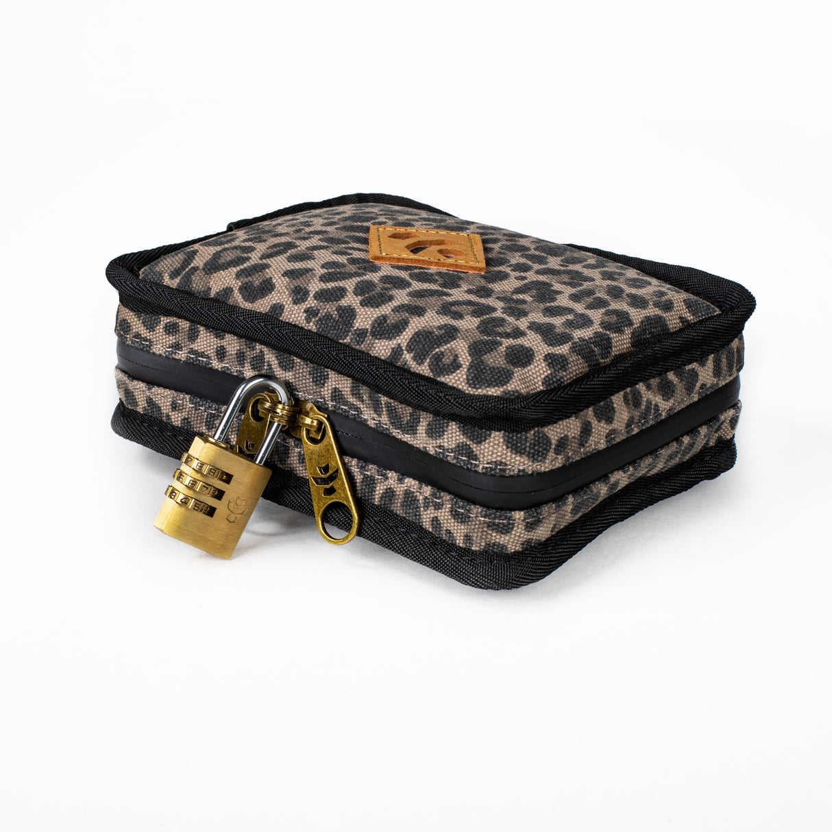 Revelry Supply The Pipe Kit in leopard print with a brass lock, front angle on a white background