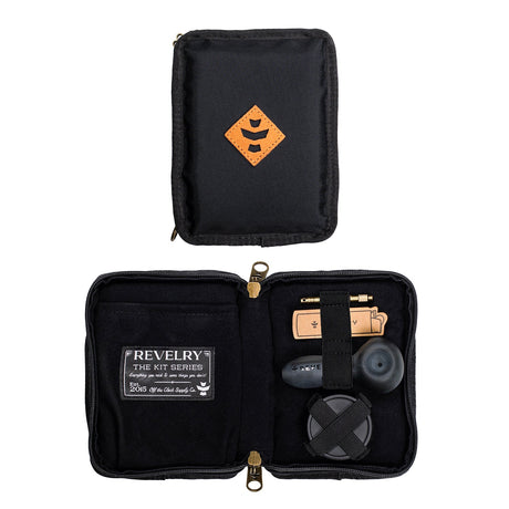 Revelry Supply - The Pipe Kit in Black - Smell Proof Kit Open Front View with Contents
