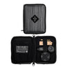 Revelry Supply The Pipe Kit in Striped Dark Grey, smell proof and open view showing contents