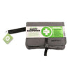 Happy Pouch Dab in gray, front view, compact travel size with wrist strap and secure closure