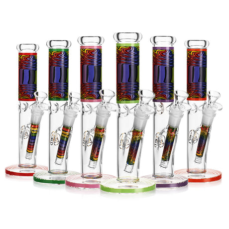 Ritual Smoke Prism 10" Glass Straight Tubes in Pink with Colorful Accents, Front View