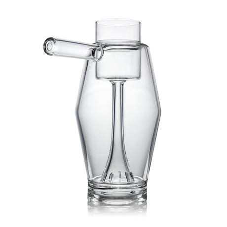 MJ Arsenal Proxy Bubbler for dabbing, clear borosilicate glass, angled side view on white