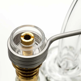 Close-up of MiniNail Quartz Hybrid Deep Dish E-Nail Kit with heating coil and glass rig