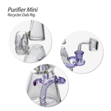 Waxmaid 5.12" Purifier Mini Recycler Dab Rig with clear and purple glass, front and detail views
