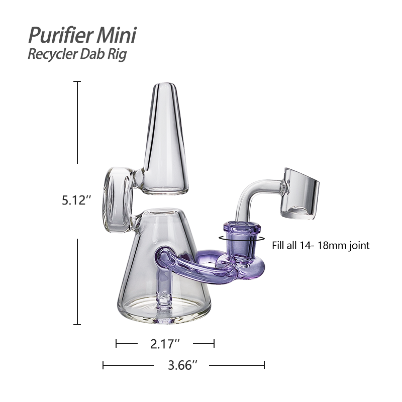 Waxmaid 5.12" Purifier Mini Recycler Dab Rig with clear and purple glass, front view