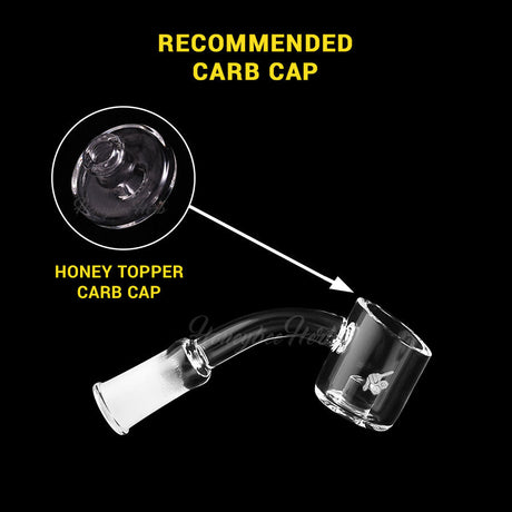 CORE REACTOR QUARTZ BANGER at 45° angle with recommended carb cap, clear design for dab rigs