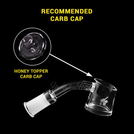 HoneybeeHerb Fat Bottom Quartz Banger at 45° angle with recommended carb cap