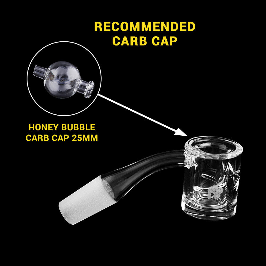 Honey Chamber Quartz Banger at 45° angle with recommended Honey Bubble Carb Cap
