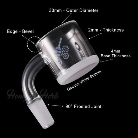 Honey & Milk XL Bevel Quartz Banger at 90° angle with frosted joint and white bottom