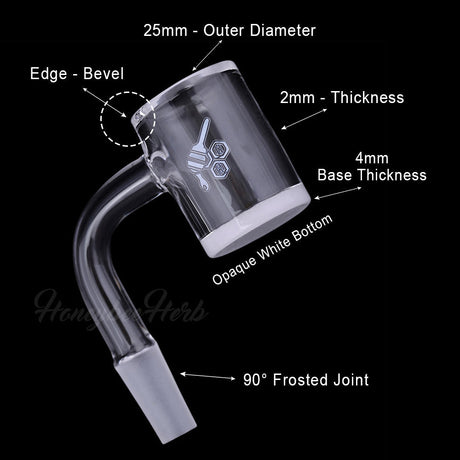 Honey & Milk Bevel Quartz Banger at 90° angle with 25mm flat top, 2mm thickness, and frosted joint