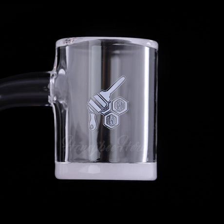 Honey & Milk Bevel Quartz Banger at 90° angle, clear, for dab rigs, side view on black background