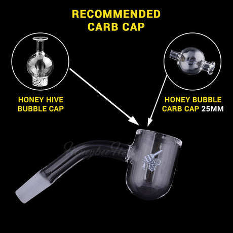 Honey Bevel Bowl Quartz Banger at 45° Angle for Dab Rigs, Clear, with Recommended Carb Caps