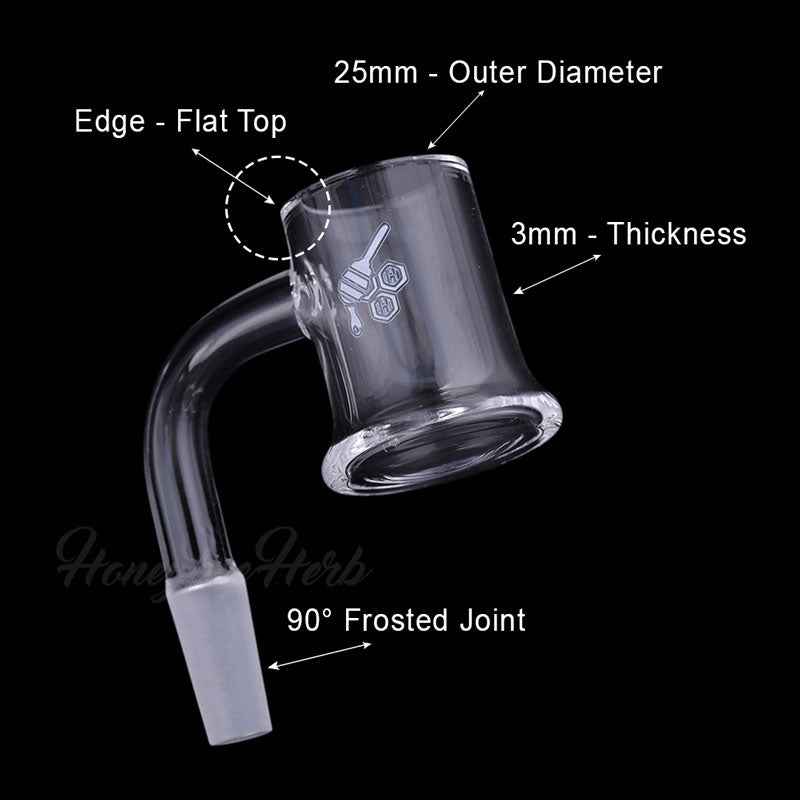 Honeybee Herb Honey Mug Quartz Banger with 90° Frosted Joint, 25mm Flat Top, 3mm Thickness