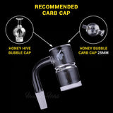 Honey & Milk Bevel Splash Bucket Quartz Banger at 90° angle with recommended carb caps