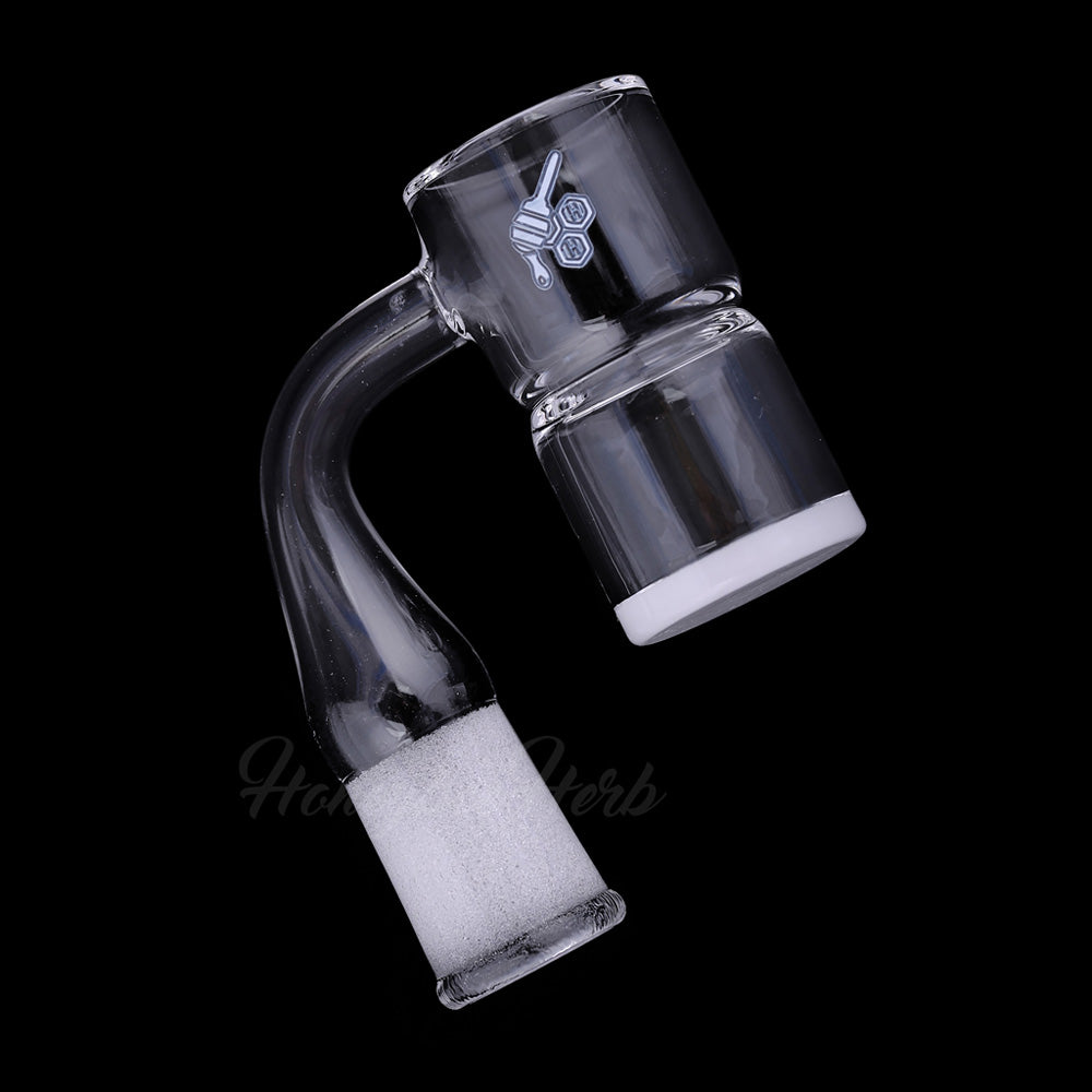Honey & Milk Bevel Splash Bucket Quartz Banger at 90° angle, clear flat top design, 25mm