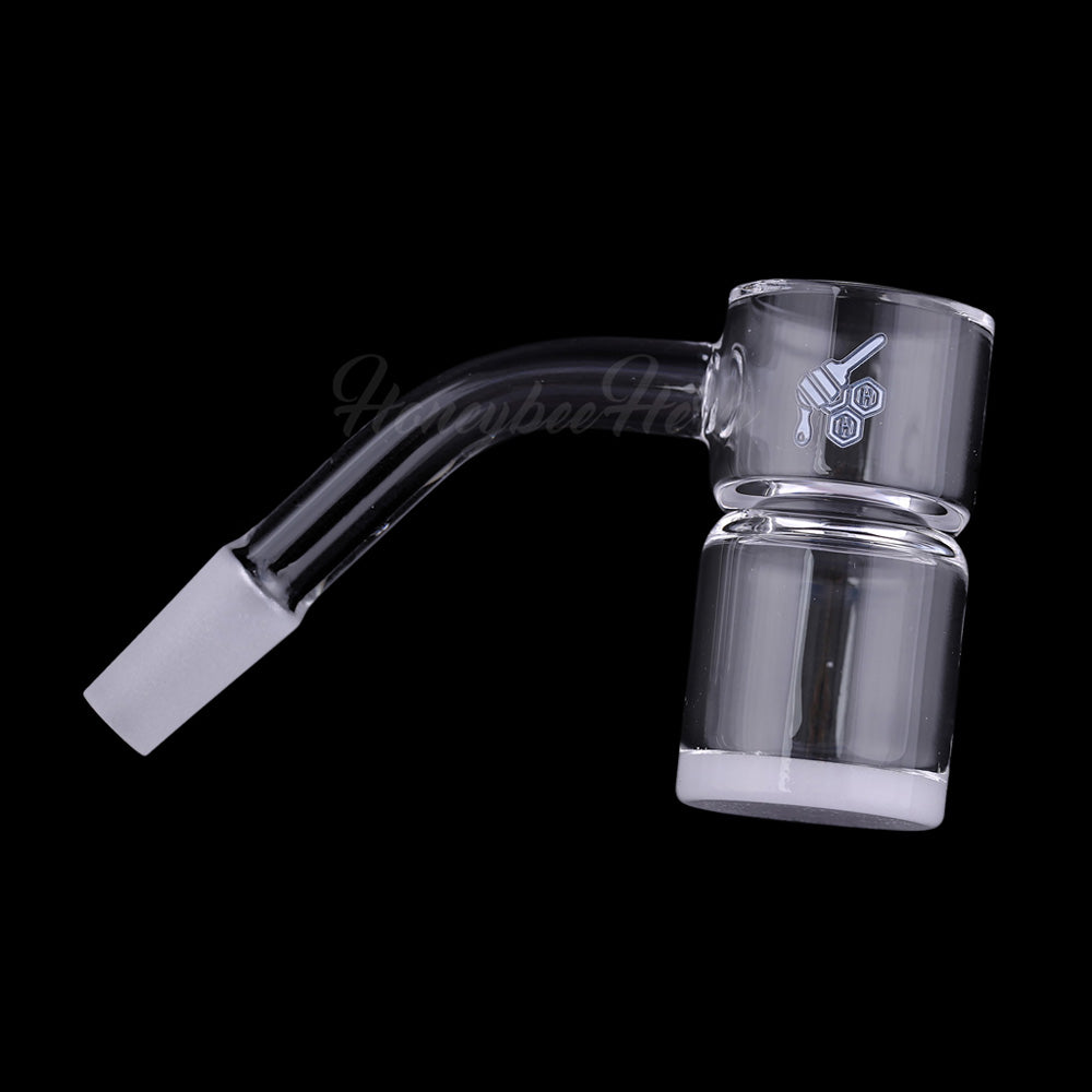 Honey & Milk Bevel Splash Bucket 45° degree by Honeybee Herb, clear quartz, 10mm male joint, side view