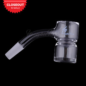 Honeybee Herb Quartz Banger 45° Angle, 10mm Male Joint, Side View on Seamless White