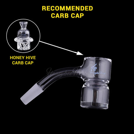 Honey Bevel Splash Bucket Quartz Banger at 45° angle, clear, for dab rigs, side view