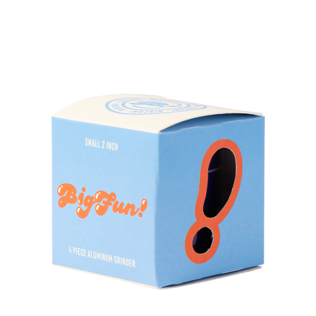BigFun! 2" Aluminum Grinder packaging, front view highlighting compact size and diamond teeth feature