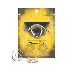 Honeybee Herb Quartz Dishes 22.5mm for Hybrid Dab Rigs, Clear, Front View on Brand Packaging