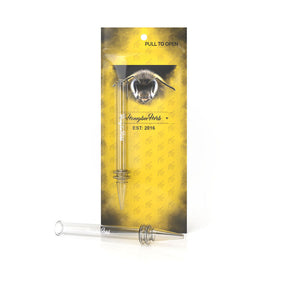 Honeybee Herb Quartz Dab Straw for Concentrates - Clear Design, Front View on Branded Packaging