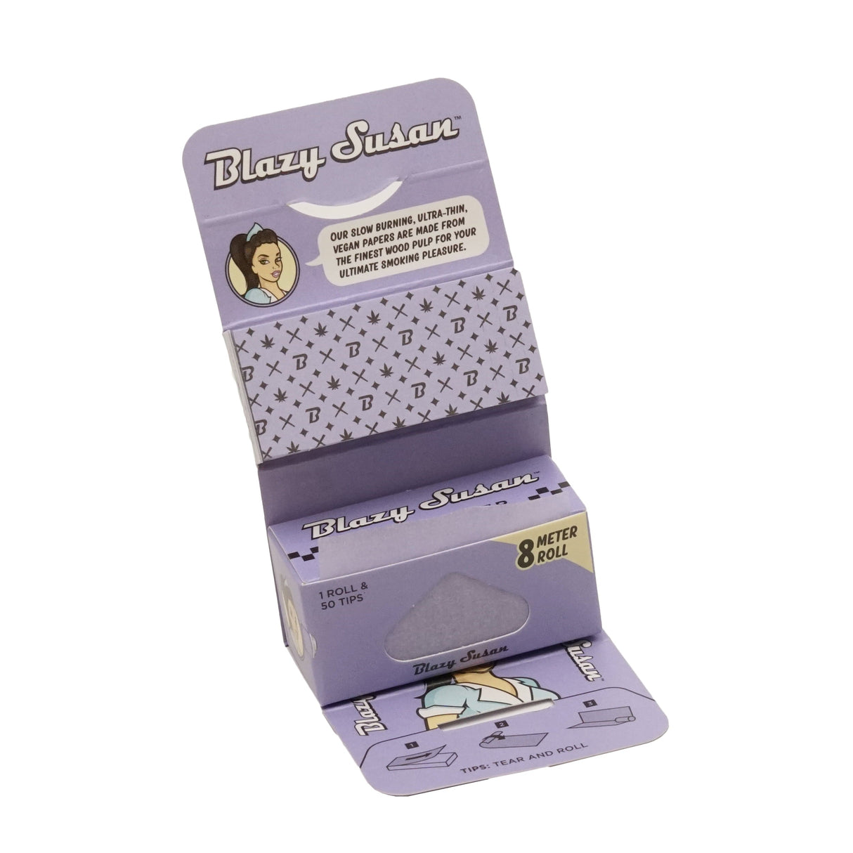 Blazy Susan Purple Rolling Papers pack open to display contents on white background