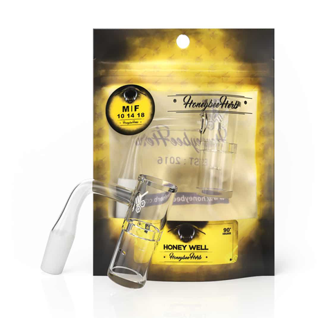 Honeybee Herb Bangers Yellow Line, 14MM-90 Degree, Clear Quartz on Packaging