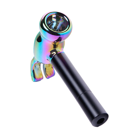 Cheech Glass Metal Hammer Hand Pipe with Iridescent Glass Bowl - Side View