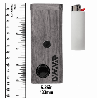 DynaStash XL ER: Wenge by DynaVap, dark wood stash container front view with lighter and ruler