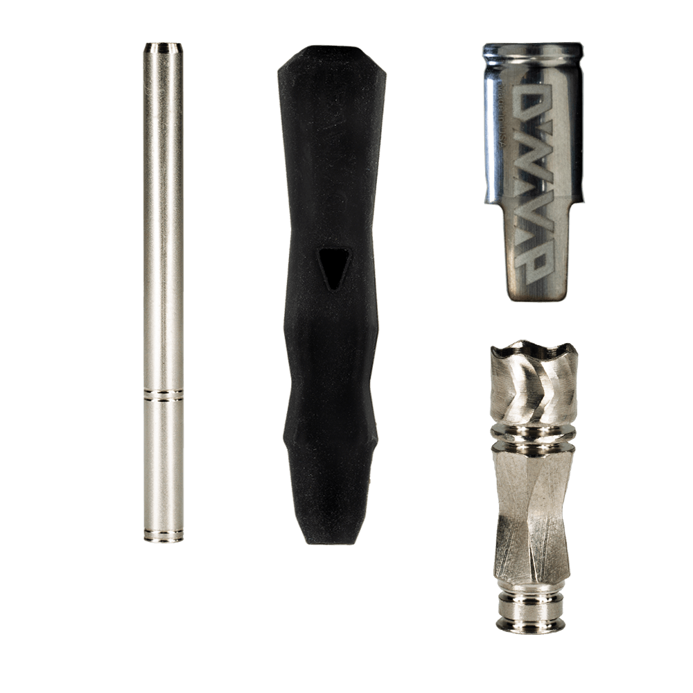 DynaVap 'The B' Vaporizer with Stainless Steel Body and Disassembled Parts View