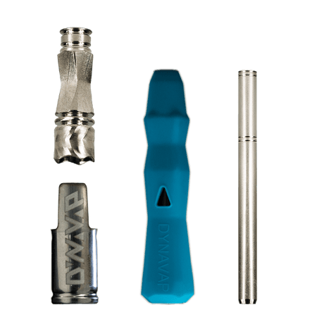 DynaVap 'The B' Neon Series vaporizer components displayed on green background
