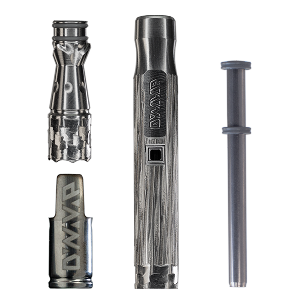DynaVap 'The "M" Plus' portable vaporizer disassembled view on white background