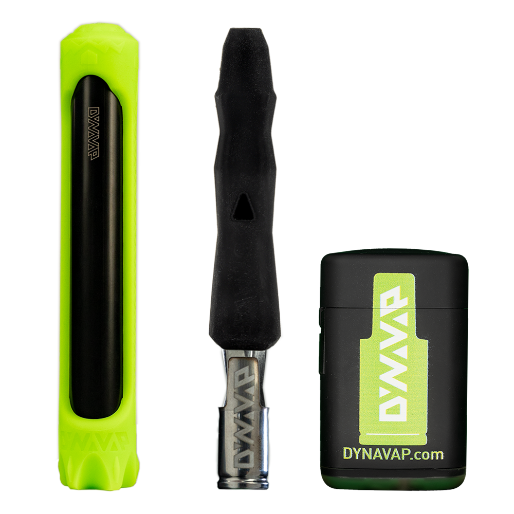 DynaVap 'B' Starter Pack with green full torch, black silicone sleeve, and storage container
