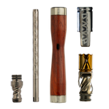 DynaVap The WoodWynd vaporizer with wooden body and metal components, front view