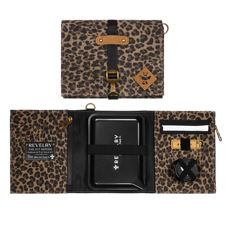 Revelry Supply The Rolling Kit in Leopard Print, Smell Proof Travel Pouch Open and Closed Views