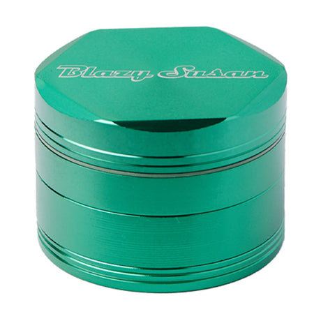 Blazy Susan Green 2.5" Aluminum 4-Piece Herb Grinder with 3 Chambers, Top View