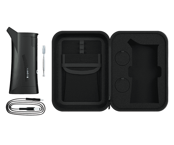 G Pen Roam Portable E-Rig Vaporizer with accessories and travel case, top view