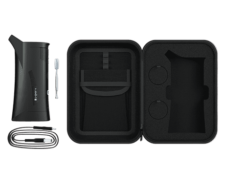 G Pen Roam Portable E-Rig Vaporizer with accessories and travel case, top view