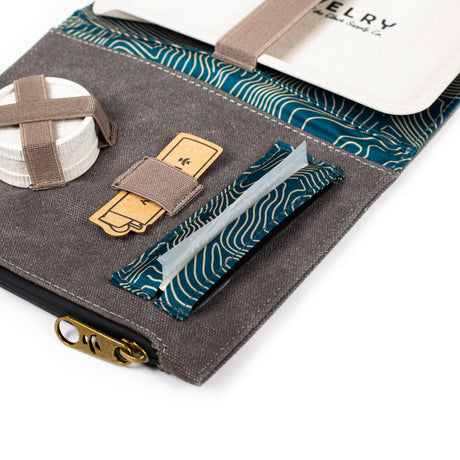 Revelry Supply Rolling Kit open view showing compartments and smell proof feature