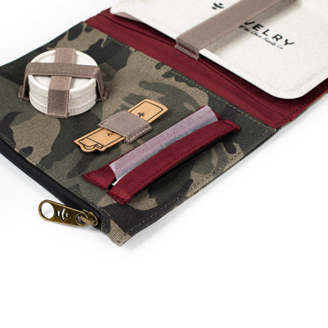 Revelry Supply The Rolling Kit in camouflage with smell-proof zipper, front view on white background